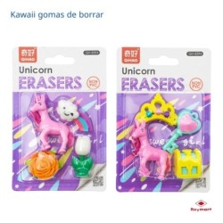 SET GOMAS SURTIDAS UNICORNIOS,2 MODELOS Exp: 30 x 20 x 7 cm. Unid. 14,5 x 9,5 x 2 cm.