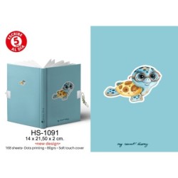 DIARIO A5 168H.C/CANDADO LITTLE TURTLE 14 x 21,50 x 2 cm.