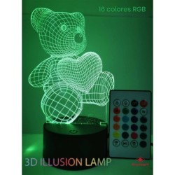 LAMPARA LED 3D NIGHT LIGHT BEAR CONTROL REMOTO 11 x 8,5 x 18,5 cm