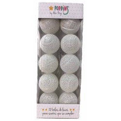 SET 20 GUIRNALDAS POPPINS BLANCAS 32,5 cm. 20 Bolas de 6 x 6 cm.