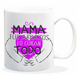 NEW MUG CON MENSAJE MAMA,TUS ABRAZOS 8 x 8 x 9,5 cm.