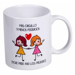 MUG CON MENSAJE MAS ORGULLO Y MENOS....WOMEN 8 x 8 x 9,5 cm.