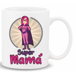 MUG CON MENSAJE ,SUPER MAMA 8 x 8 x 9,5 cm.