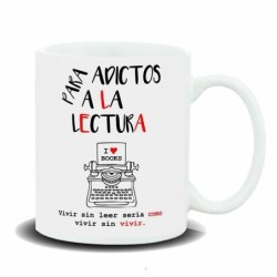 MUG CON MENSAJE ADICTOS A LA LECTURA 8 x 8 x 9,5 cm.