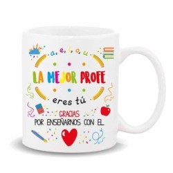 MUG CON MENSAJE LA MEJOR PROFE ERES TU,GRACIAS.... 8 x 8 x 9,5 cm.