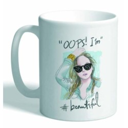 MUG CON MENSAJE I AM BEAUTIFUL 8 x 8 x 9,5 cm.