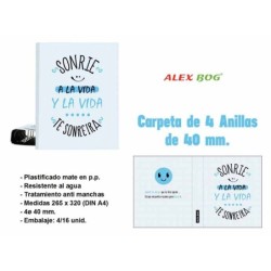 CARPETA 4 ANILLAS ,SONRIE A LA VIDA Y LA VIDA TE 32 x 26 x 5 cm