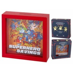 HUCHA MADERA KUKUXUMUXU SUPERHERO 18 x 18 x 5 cm.