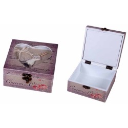 CAJA MADERA DECORADA CON ADORNOS COSTURA PEQUEÑA 15 x 7,5 x 15 cm