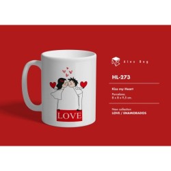 MUG ENAMORADOS LOVE WITH KISS 8 x 8 x 9,5 cm.
