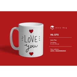 MUG ENAMORADOS LOVE YOU 8 x 8 x 9,5 cm.