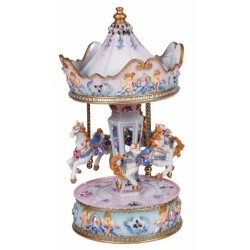 CARRUSEL MUSICAL MED. 3 WHITE HORSES PASTEL COLOR 23 x 13 x 13 cm.