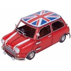 COCHE METAL MINI COOPER PEQUEÑO 1960 W/FLAGG 20 x 10 x 8,5 cm
