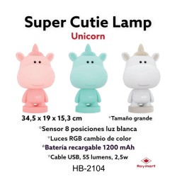 LED LAMP UNICORN RGB 8 CAMBIOS COLOR ,3 COLORES 19,5 x 18 x 34,5 cm.