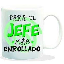 MUG CON MENSAJE PARA EL JEFE MAS ENROLLADO 8 x 8 x 9,5 cm.