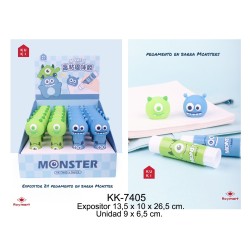 EXP.24 PEGAMENTOS EN BARRA MONSTER Expositor 13,5 x 10 x 26,5 cm. Unidad 9 x 6,5 cm.